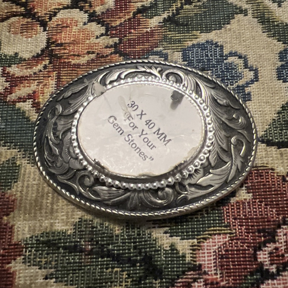 VTG Silver Garden Design Belt Buckle Add Your Own Gemstone 30x40mm Art Nouveau